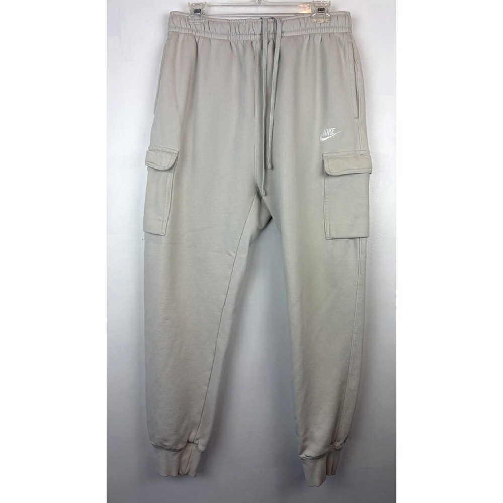 Nike Club Fleece Cargo Joggers Men Large Beige Sweatpants Tapered CD3129-072